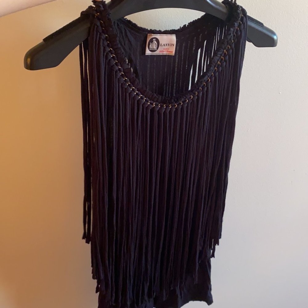 90% OFF Vintage Lanvin Alber Elbaz Rock n' Roll Black Fringe top